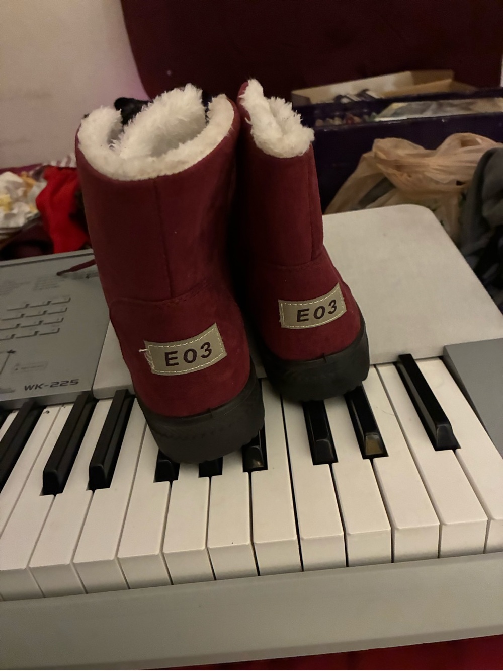 Kids Burgundy Faux-Fur Lined Winter Boots EO3